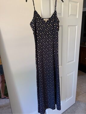 Michael Kors Navy Floral Slip Dress with tiny Gold flower imprint